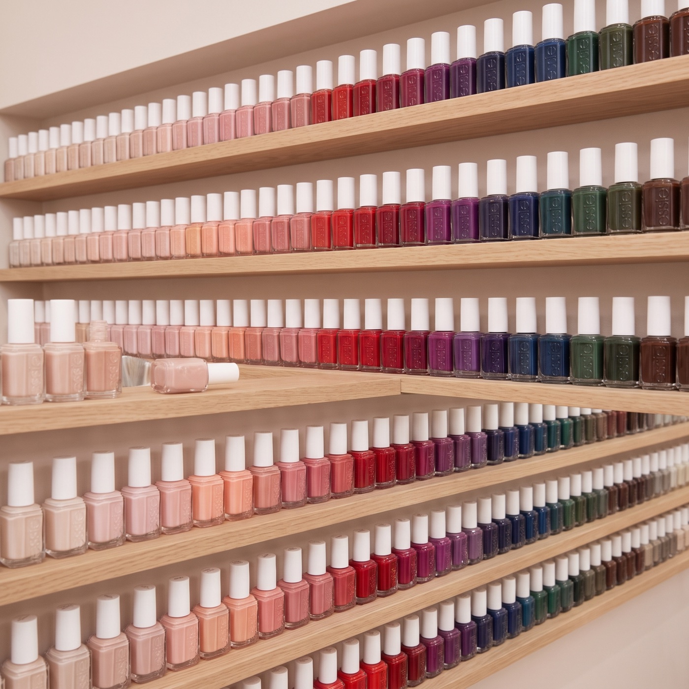 A wall of nail polish colours to choose from